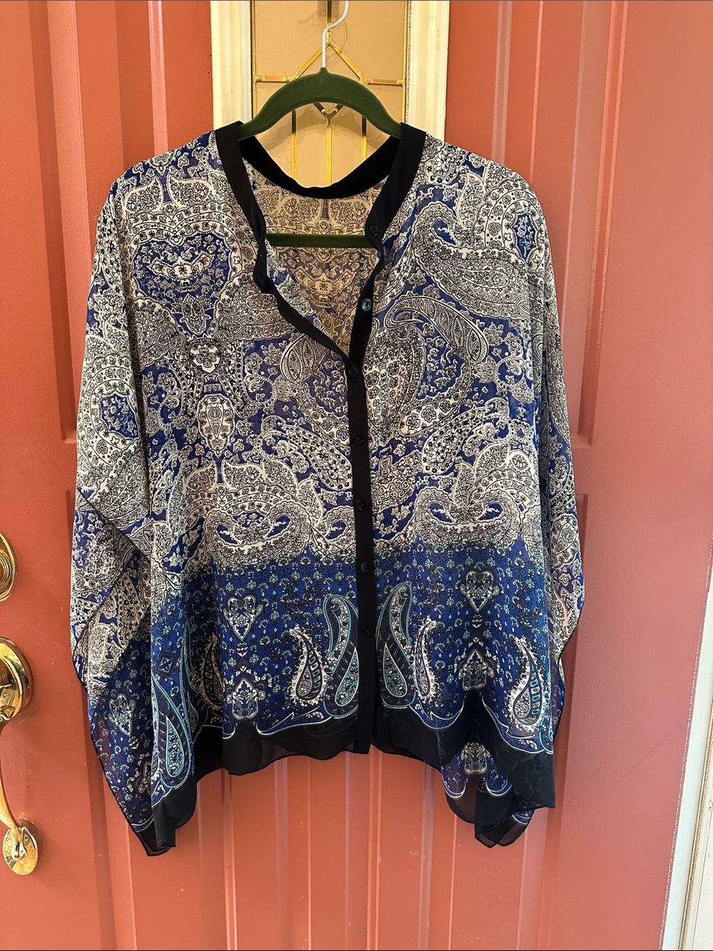 Blue Paisley Flowy Button-Up Blouse